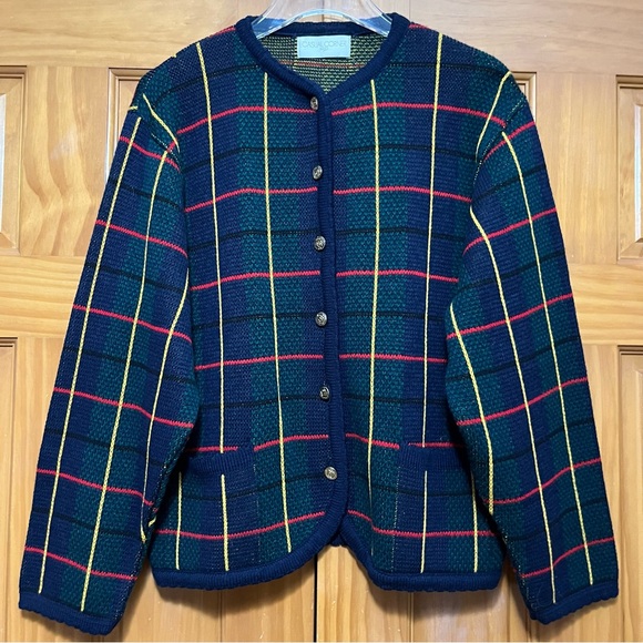 Casual Corner Sweaters - Vintage Casual Corner Plaid Cardigan Sweater Size XL